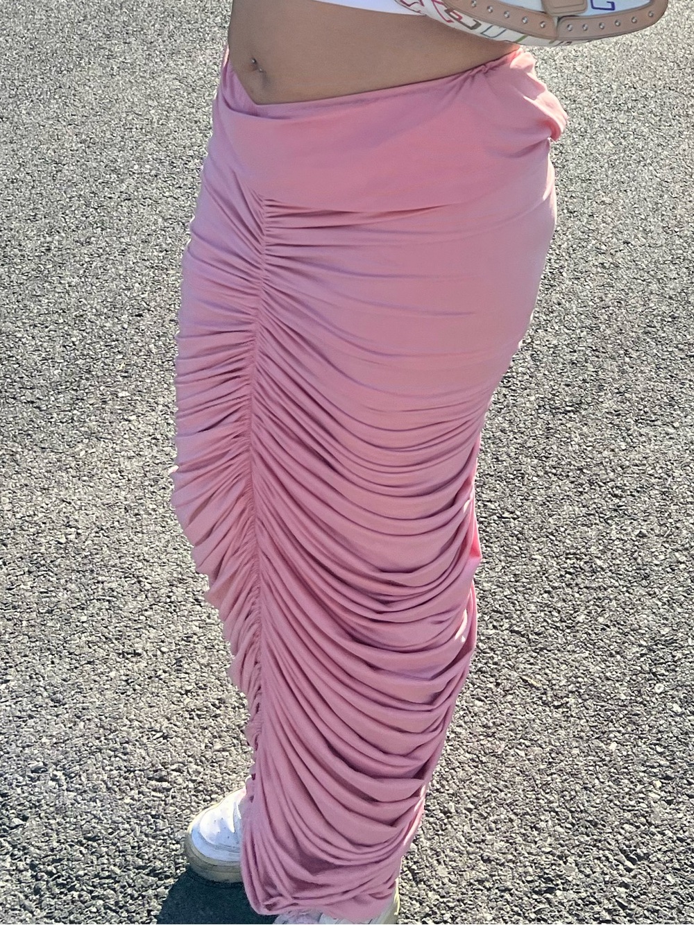 Ruched Pink Maxi Skirt - Women